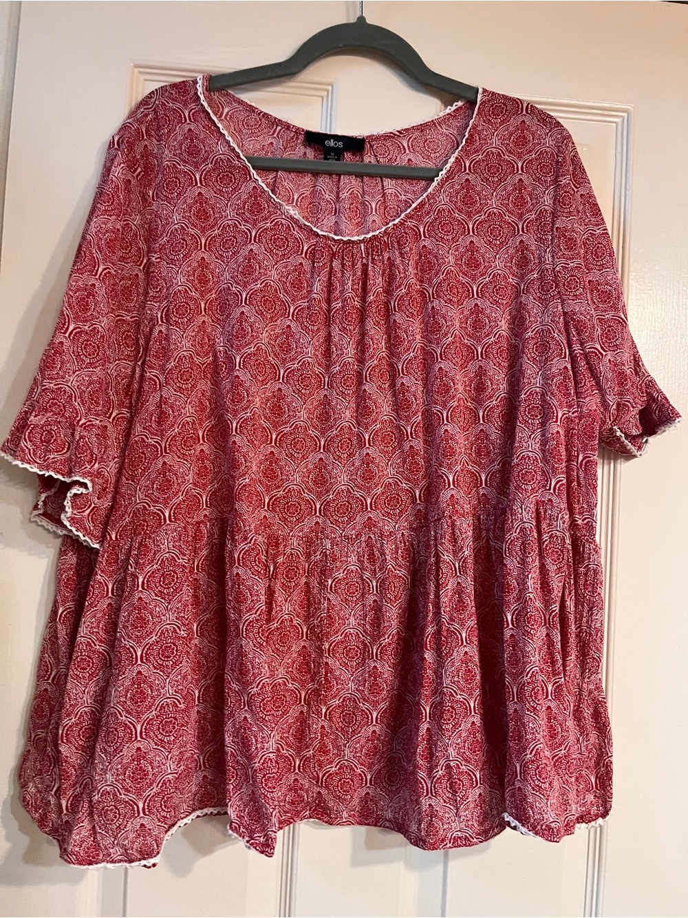 ellos Red Printed Boho Peasant Tunic
